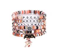 Kicomvi Halloween Bracelets Clay Bead Bracelet Pumpkin Ghost Steleton Bat Skull Beaded Stackable Stretch Bracelet, elastic, clay, no gemstone