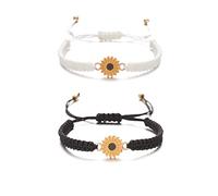 Kicomvi Sunflower Bracelets Adjustable Boho Sunflower Daisy Charm Bracelets Handmade Braided Rope Friendship Matching Bracelets Promise Bracelets for Couples Women Friends Summer Jewelry, Adjustable