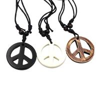 Kicomvi Wooden Peace Sign Pendant Necklace Organic Wood Hippie Love Peace Necklace for Women Men, Metal, no gems
