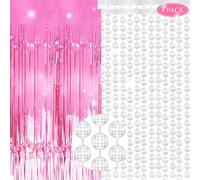 KICOSY 4PCS Disco Ball Curtain Backdrop Set - 2 Pink Glitter & 2 Silver Disco Ball Metallic Tinsel Foil Fringe Curtains for Disco Party, Bachelorette Cowgirl Party - Easy Hang