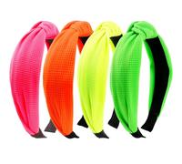 KICOSY 4PCS Neon Headband for Women 80s 90s Headband Neon Hair Accessories Knotted Head band Cross Knot Hair Bands Neon on Headband