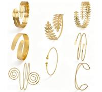 KICOSY 8PCS Gold Arm Cuff Bracelets, Gold Bangles with Open Designs, Boho Gold Cuff Bracelets for Women, Unique Festival Arm Jewelry Upper Arm Accessories for Beach, Prom, Cosplay Party, Concert