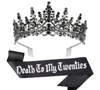 KICOSY Black Crown & Death to my 20s Sash Set - Unique 30th Birthday Decorations & Gifts for Women, Ideal for Funeral for Youth Birthday Party
