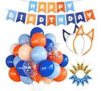 KICOSY Blue and Orange Birthday Decorations Set - 50Pcs Balloons, 1Pcs Banner, 12Pcs Foil Blowouts, Blue and Orange Dog Ears Headbands, Birthday Party Favors Decorations