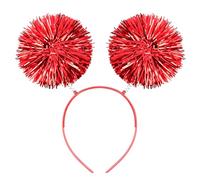 KICOSY Party Headband Pom Pom Headband Red Tinsel Headbands Fluffy Ball Hair Loop Cosplay Gold Hair Accessories for Halloween Christmas Party Birthday Decorations