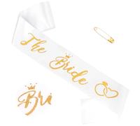 KICOSY The Bride Sash Bachelorette Party White and Gold Glitter Bridal Sash Wedding Bride to Be Decorations Bachelorette Party Bridal Shower Favors