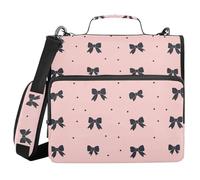 KICPOAY Black Bow Dot Pink Zipper Binder with Shoulder Strap Trapper Keeper 3 Ring Binder Organizer Large Capacity Multiple Compartments for School Office