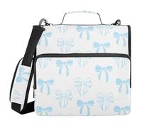 KICPOAY Bow Knot Blue Doodle Zipper Binder with Shoulder Strap Trapper Keeper 3 Ring Binder Organizer Large Capacity Multiple Compartments for School Office