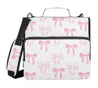 KICPOAY Bow Knot Pink Doodle Zipper Binder with Shoulder Strap Trapper Keeper 3 Ring Binder Organizer Large Capacity Multiple Compartments for School Office