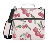 KICPOAY Cherry Leaves Pink Bows Zipper Binder with Shoulder Strap Trapper Keeper 3 Ring Binder Organizer Large Capacity Multiple Compartments for School Office