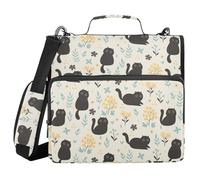 KICPOAY Cute Black Cats and Flowers Zipper Binder with Shoulder Strap Trapper Keeper 3 Ring Binder Organizer Large Capacity Multiple Compartments for School Office