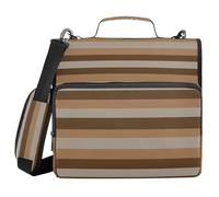 KICPOAY Dark Light Brown Stripes Zipper Binder with Shoulder Strap Trapper Keeper 3 Ring Binder Organizer Large Capacity Multiple Compartments for School Office