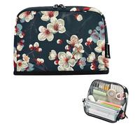 KICPOAY Pencil Case Beautiful Cherry Floral White Standing Pencil Pouch Large Capacity Pen Bag with Zipper for Kids Teens Adult