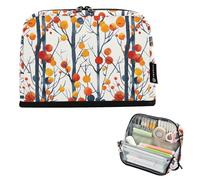 KICPOAY Pencil Case Red Orang Leaves and Branch Standing Pencil Pouch Large Capacity Pen Bag with Zipper for Kids Teens Adult