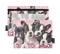 KICPOAY Pencil Pouch for 3 Ring Binder Boston Terrier Puppies Pink 2 Pack Clear Window Pencil Bags with Zipper Pencil Case