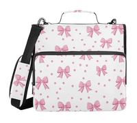 KICPOAY Pink Bows Dot White Zipper Binder with Shoulder Strap Trapper Keeper 3 Ring Binder Organizer Large Capacity Multiple Compartments for School Office
