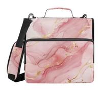 KICPOAY Pink Gold Watercolor Marble Zipper Binder with Shoulder Strap Trapper Keeper 3 Ring Binder Organizer Large Capacity Multiple Compartments for School Office