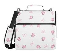 KICPOAY Pink Rose Ribbons Leaves Zipper Binder with Shoulder Strap Trapper Keeper 3 Ring Binder Organizer Large Capacity Multiple Compartments for School Office