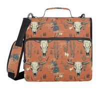 KICPOAY Western Desert Boho Cow Skulls Zipper Binder with Shoulder Strap Trapper Keeper 3 Ring Binder Organizer Large Capacity Multiple Compartments for School Office