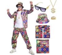 Kicpot 80s 90s Outfit for Men Tracksuit Costume Retro Windbreaker Jacket Glasses Hat Couples Outfit Disco Party, 80s Red, XL