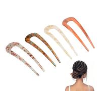 KICPUK 4 Pcs French twist Hair Fork U Shape Updo Hair Pins Clips 5 Inch Classic Cellulose Acetate 2 Prong Bun Hair