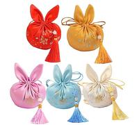Kicwitgoo 5 Pcs Chinese Sachet Bags,Rabbit Ear Bags Silk Brocade Coin Bags Pouches with Drawstring Gift Bag for Easter Birthday Party.