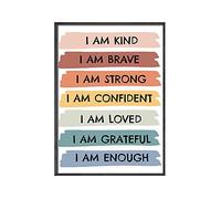 Kid Affirmations Wall Art Canvas Painting I Am Kind I Am Enough Colorful Poster Prints Nursery Kids Room Playroom Wall Art Decor (Color : 1, Size : 50x70cm No Frame)