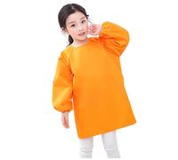 Kid Art Smock Solid Color Apron For Children Printed Artist Painting Aprons Smocks Long Sleeve With Pocket Kids Painting Apron Smocks Girls Toddler Artist Smocks for 1-12 Years (Orange, 1-4 Years)