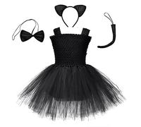 Kid Baby Girls Animal Cosplay Costume Princess Fancy Halloween Dress Up Cat Sheep Monkey Lion Fox Tulle Dress with Headband Tail 3PCS Christmas Carnival Birthday Party Outfit Black-Cat 8-10 Years