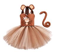 Kid Baby Girls Animal Cosplay Costume Princess Fancy Halloween Dress Up Cat Sheep Monkey Lion Fox Tulle Dress with Headband Tail 3PCS Christmas Carnival Birthday Party Outfit Coffee-Monkey 1 Years