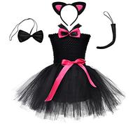 Kid Baby Girls Animal Cosplay Costume Princess Fancy Halloween Dress Up Cat Sheep Monkey Lion Fox Tulle Dress with Headband Tail 3PCS Christmas Carnival Birthday Party Outfit Hot Pink-Cat 4-7 Years