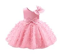 Kid Baby Girls Birthday Baptism Dress Sleeveless Princess Ruffle Bowknot Tutu Flower Wedding Party Dress Elegant Formal Pageant Ball Gown Pink 9-12 Months