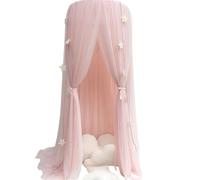 Kid Bedding Mosquito Net Romantic Round Bed Cover Hung Dome Canopy for Kids Bedroom(Pink)
