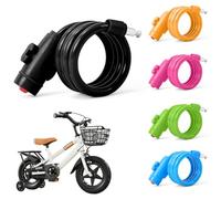 Kid Bike Lock, Bike Lock Cable with Mount for Children, Colorful Bicycle Lock, Portable Bike Locks Coiling Cable Locks for Bikes, Electric Bike, Skateboards, Strollers and Outdoor Equipment (Black)