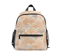 kid boy backpack with name tag Pastel Fox and Wolf Faces Seamless Pattern