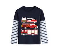 Kid Boy Striped Long Sleeve Top Fire Truck T-Shirt Toddler Casual Cotton Tee Shirt Clothes 4 Years