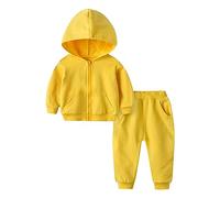 Kid Boys and Girls Set Hooded Zippered Coat Leggings Harlan Pants Two Sports Solid Color Casual Birthday School Blanket Baby (Yellow, 6-12 Months)