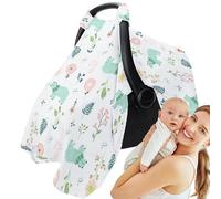 Kid Carseat Cover | Muslin Cotton Carseat Covers Child | Breathable Child Carrier Cover, Muslin Cotton Car Seat Cover for Girl Boy, Dinosaur & Flower Design Fits Most Strollers
