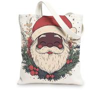 Kid Christmas Black Santa Claus Canvas Tote Bag for Shopping 13 * 15, Xmas African American Reusable Grocery Bag for Women, Holiday Happy Aesthetic Painting Gift Decor