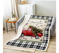 Kid Christmas Truck Throw Blanket Rustic Wooden Plank Snowflake Fleece Blanket,Girl Boy Room/Xmas Cabin Decor,Geometric Grid Cozy Throws for Bed Couch Sofa, Soft and Breathable(50 x 60 Inches)