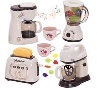 Kid Coffee Machine Toy Set Pretend Play Kitchen Appliances with Toaster,Mixer,Juicer,Coffee Machine Kid Coffee Maker Toy with Realistic Sounds,Lights and Music