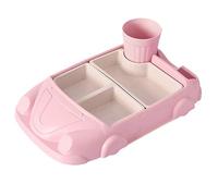 Kid Dinner Plates Set, Divided Car Shaped Tableware Set with Separate Plates & Milk Cup, Plate Sets Fiber Plastic for Kitchen and Dining Table (Pink)