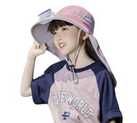 Kid Fan Sun Hat Boy Girl Wide Brim Fan Bucket Hat with Neck Flap Cooling Solar USB Powered Sun Protection Cap for 3 to 6 Year (UK, Alpha, One Size, Pink)