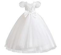 Kid Flower Girl Wedding Party Dress Short Sleeve Glitter Princess Ruffle Tulle Dress Birthday Communion Pageant Dress Elegant Christmas Evening Long Ball Gown White 8-9 Years