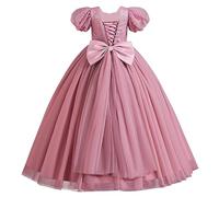 Kid Flower Girl Wedding Party Dress Short Sleeve Glitter Princess Ruffle Tulle Dress Birthday Communion Pageant Dress Elegant Christmas Evening Long Ball Gown Pink 8-9 Years