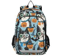 kid girl backpacks for school 8-12: large capacity bookbag for child in assorted colors - Halloween Cute Cat Glass
