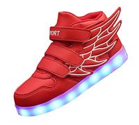 Kid Girl LED Light up Sneaker Athletic Wings Shoe High Student Dance Boot USB Charge (Red, Numeric_10)