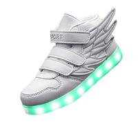 Kid Girl LED Light up Sneaker Athletic Wings Shoe High Student Dance Boot USB Charge (White, Numeric_14)