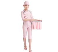 Kid Girl Muslim Swimwear Modest Islamic Burkini Rash Guard Short Sleeve One-piece Swimsuit UV Sun Protection Bathing Suit Pakistan Dubai Middle East Surf Outfit Skirt Cap Swim Costume Pink 4-5 Years