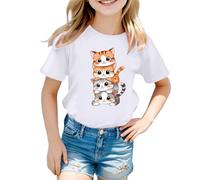 Kid Girls Cute Graphic Round Neck Short Sleeve Tee Summer Casual T Shirt High Top Girls Socks White